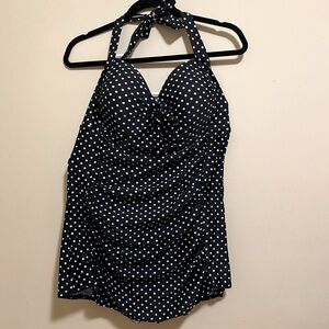 Polka Dot Black Halter Swimdress